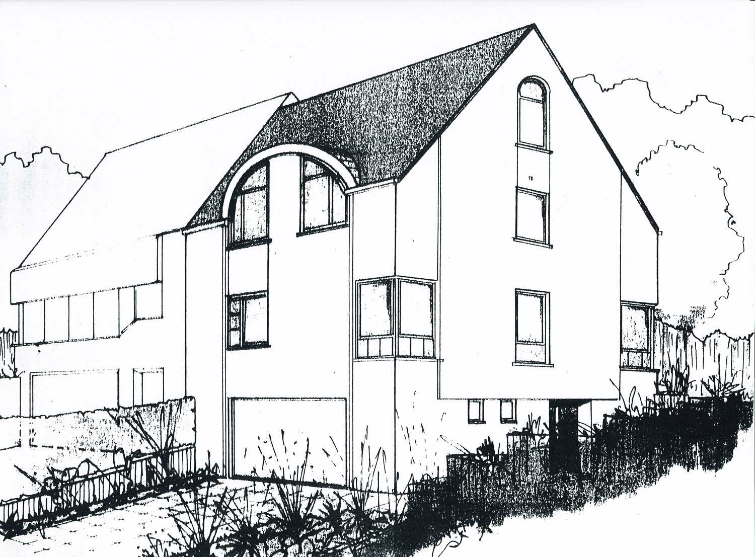 Façade arrière et jardin de la construction neuve