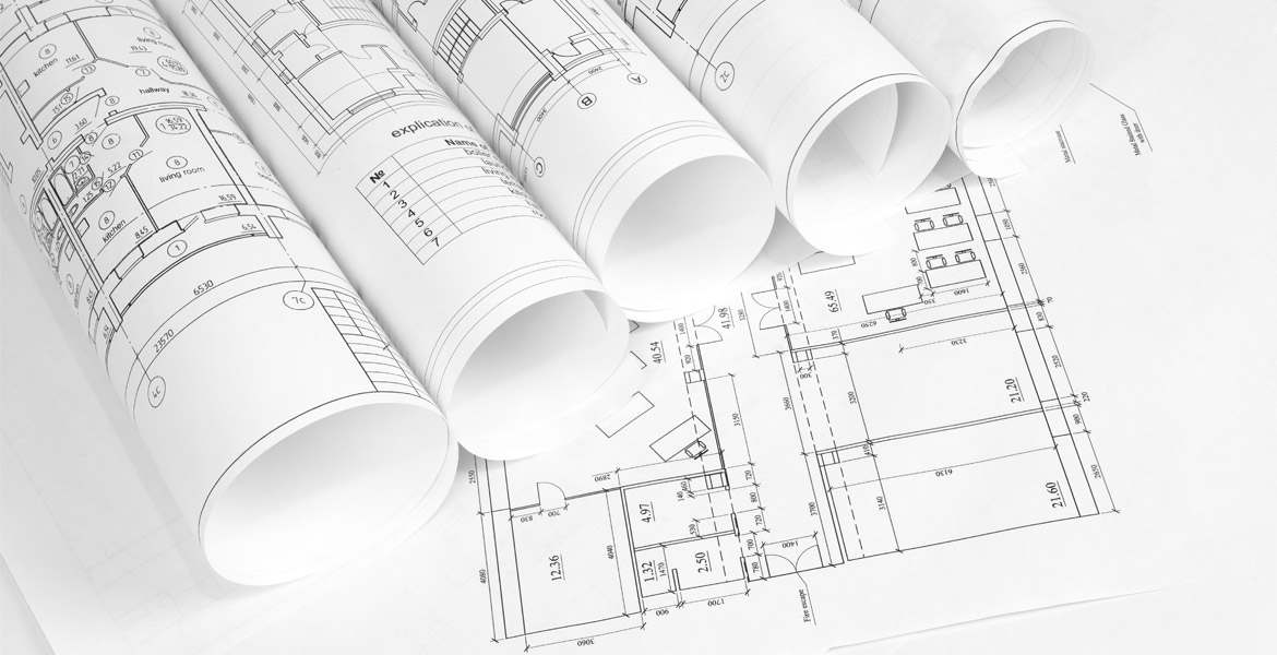 Plans d'architecte et rouleaux de dessin technique