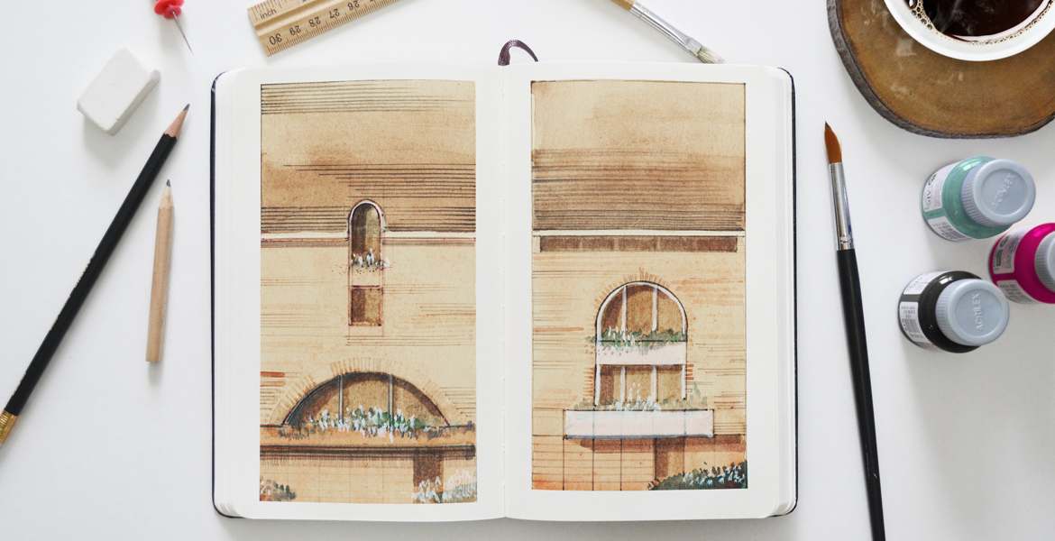 Carnet de croquis et outils d'architecte